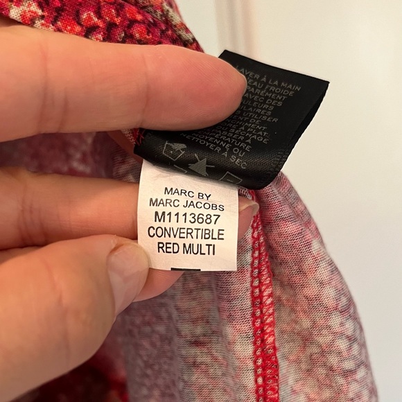 Marc By Marc Jacobs Red and Tan Short Sleeve Wrap Blouse Top Size w/Pickets M/L - Picture 7 of 8